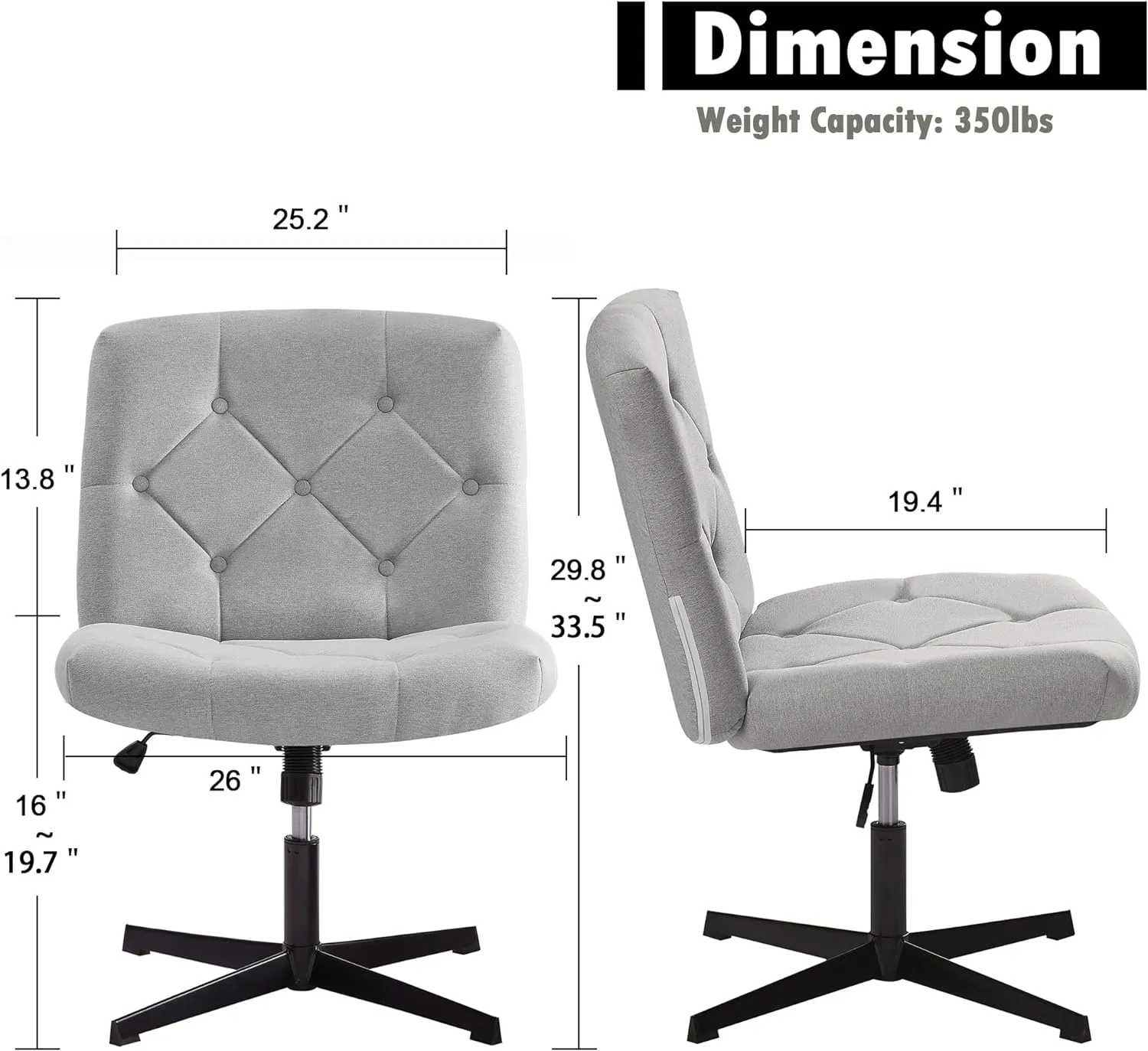 VECELO Criss Cross Armless Office Desk Chair No Wheels Comfy Wide Fabric Padded