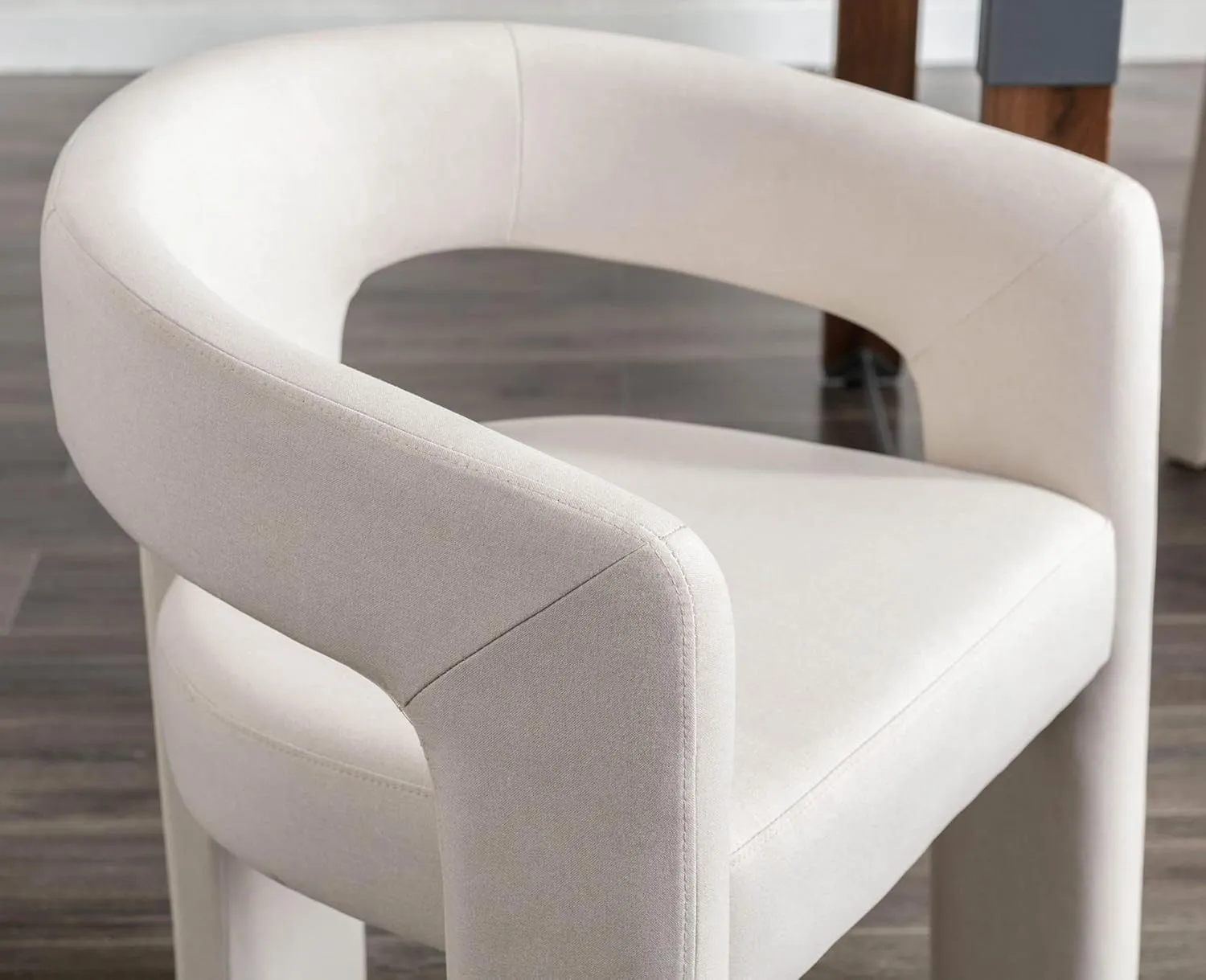 VESCASA Linen Barrel Dining Chair with Open-Back, Upholstered Modern Accent Side Armchair with 3 Legs for Kitchen/Dining Room/Living Room, 1 Chair, Ivory