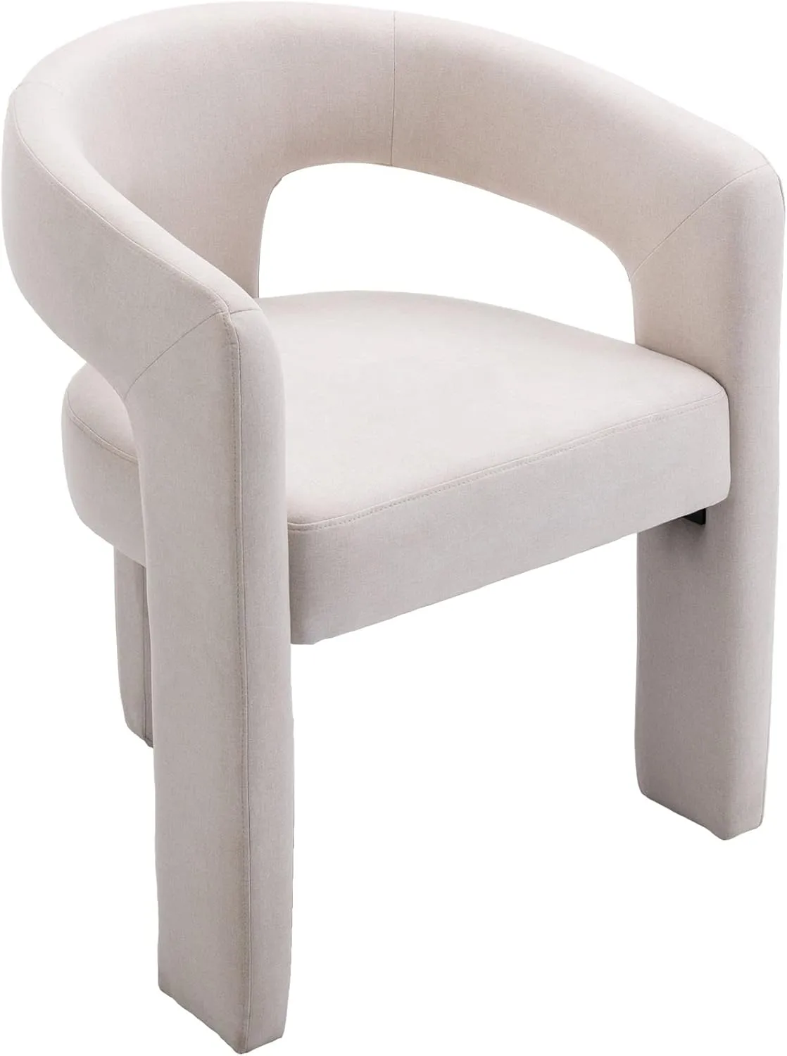 VESCASA Linen Barrel Dining Chair with Open-Back, Upholstered Modern Accent Side Armchair with 3 Legs for Kitchen/Dining Room/Living Room, 1 Chair, Ivory
