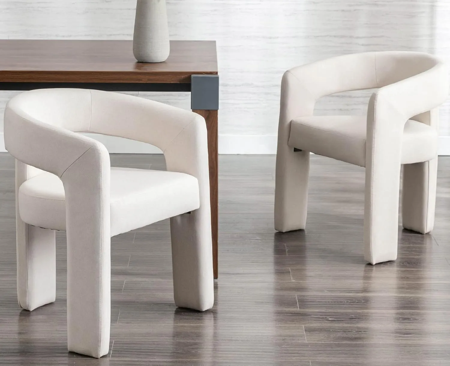 VESCASA Linen Barrel Dining Chair with Open-Back, Upholstered Modern Accent Side Armchair with 3 Legs for Kitchen/Dining Room/Living Room, 1 Chair, Ivory
