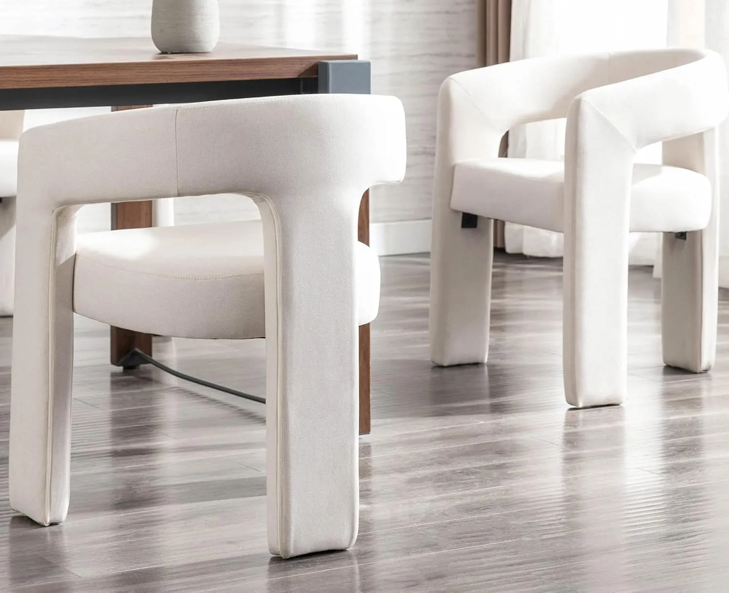 VESCASA Linen Barrel Dining Chair with Open-Back, Upholstered Modern Accent Side Armchair with 3 Legs for Kitchen/Dining Room/Living Room, 1 Chair, Ivory