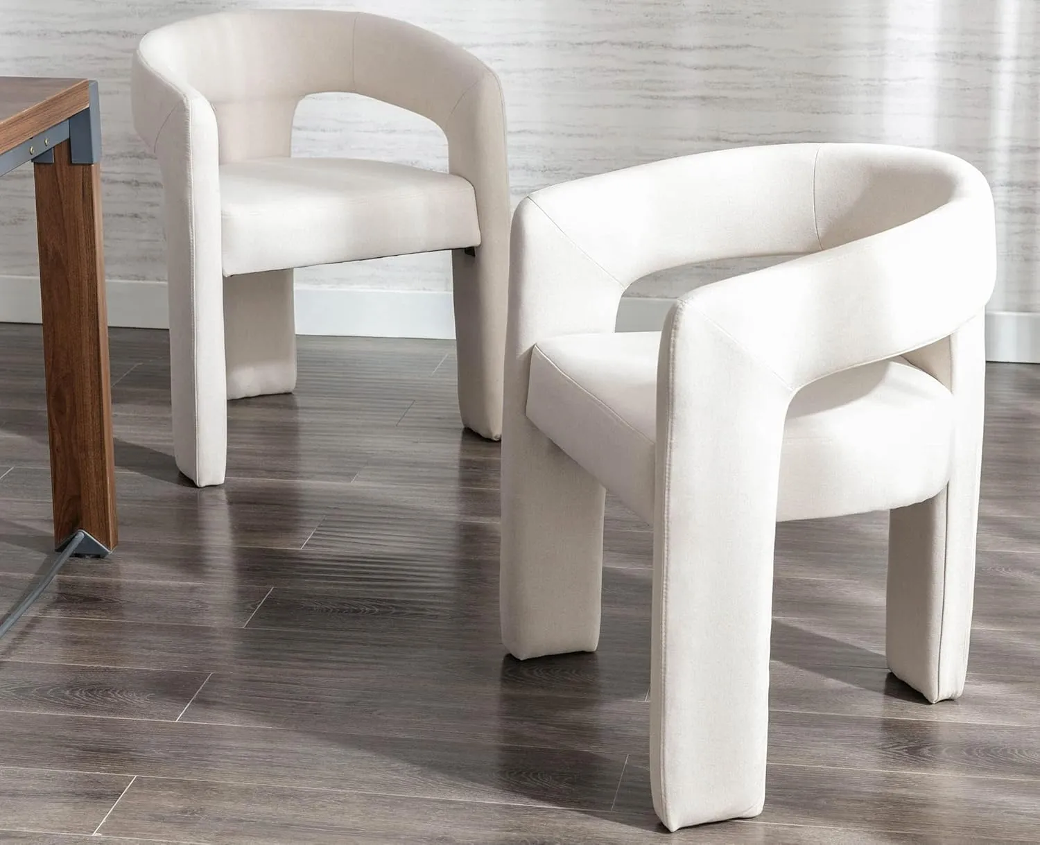 VESCASA Linen Barrel Dining Chair with Open-Back, Upholstered Modern Accent Side Armchair with 3 Legs for Kitchen/Dining Room/Living Room, 1 Chair, Ivory