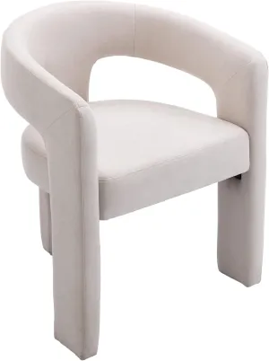 VESCASA Linen Barrel Dining Chair with Open-Back, Upholstered Modern Accent Side Armchair with 3 Legs for Kitchen/Dining Room/Living Room, 1 Chair, Ivory