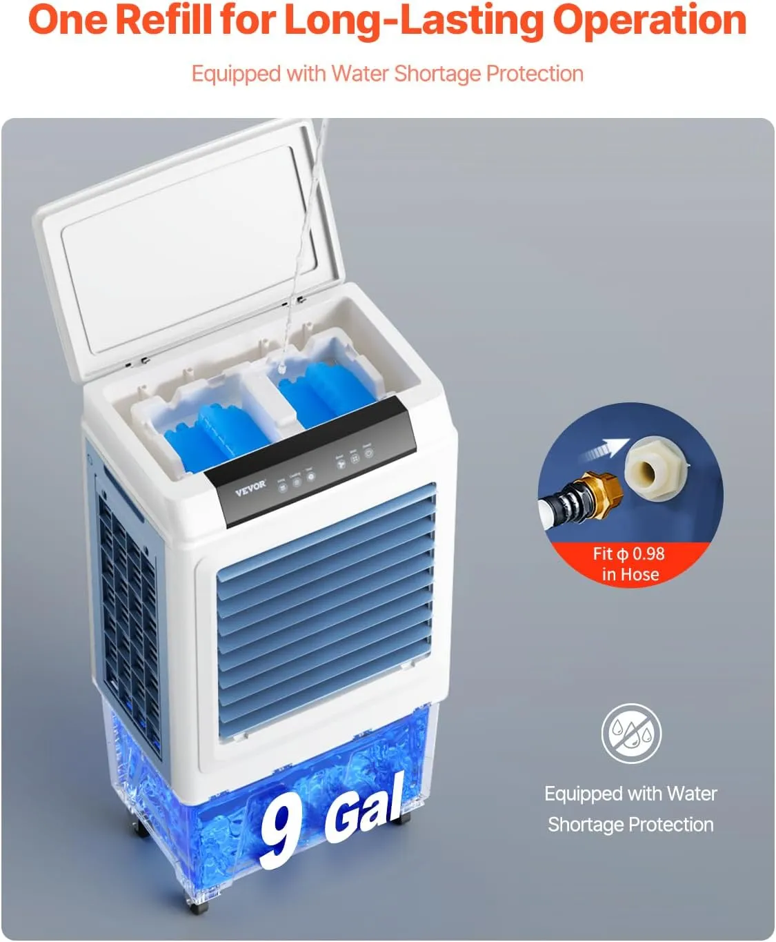 VEVOR Evaporative Air Cooler, 3100 CFM with 9 Gallon Water Tank Swamp Cooler, Portable Cooling Fan with Remote Control, 12H Timer, 4 Ice Boxes, Quiet Operation, 3 Wind Speeds for Outdoor Indoor Use