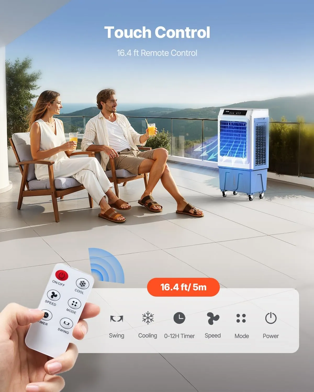 VEVOR Evaporative Air Cooler, 3100 CFM with 9 Gallon Water Tank Swamp Cooler, Portable Cooling Fan with Remote Control, 12H Timer, 4 Ice Boxes, Quiet Operation, 3 Wind Speeds for Outdoor Indoor Use