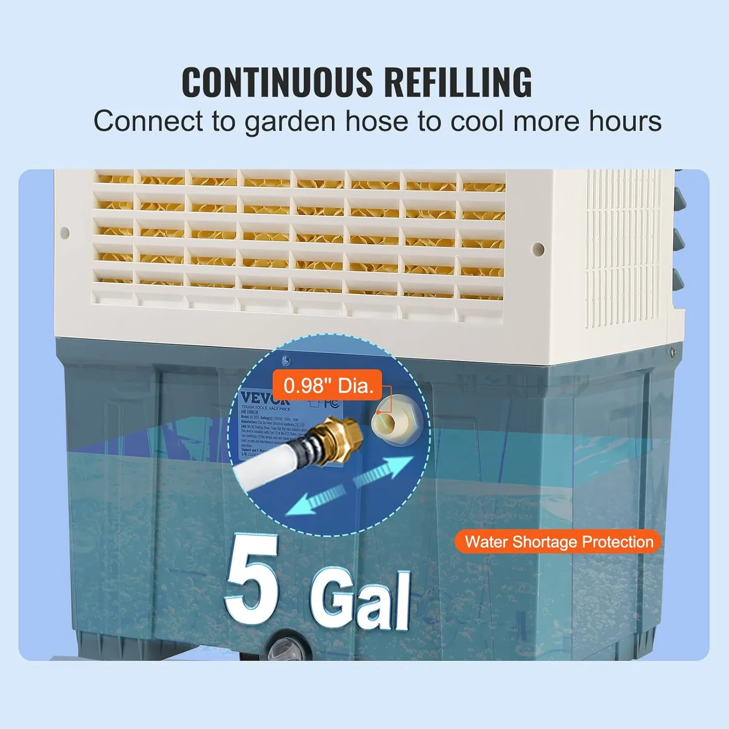 VEVOR Evaporative Air Cooler,100W 1400CFM Swamp Cooler with 5 Gallon Water Tank,Humidifying,3 Modes & Speeds Portable 3-IN-1 Cooling Fan,Energy-Saved Air Cooler for 550 Sq.Ft Indoor or Outdoor