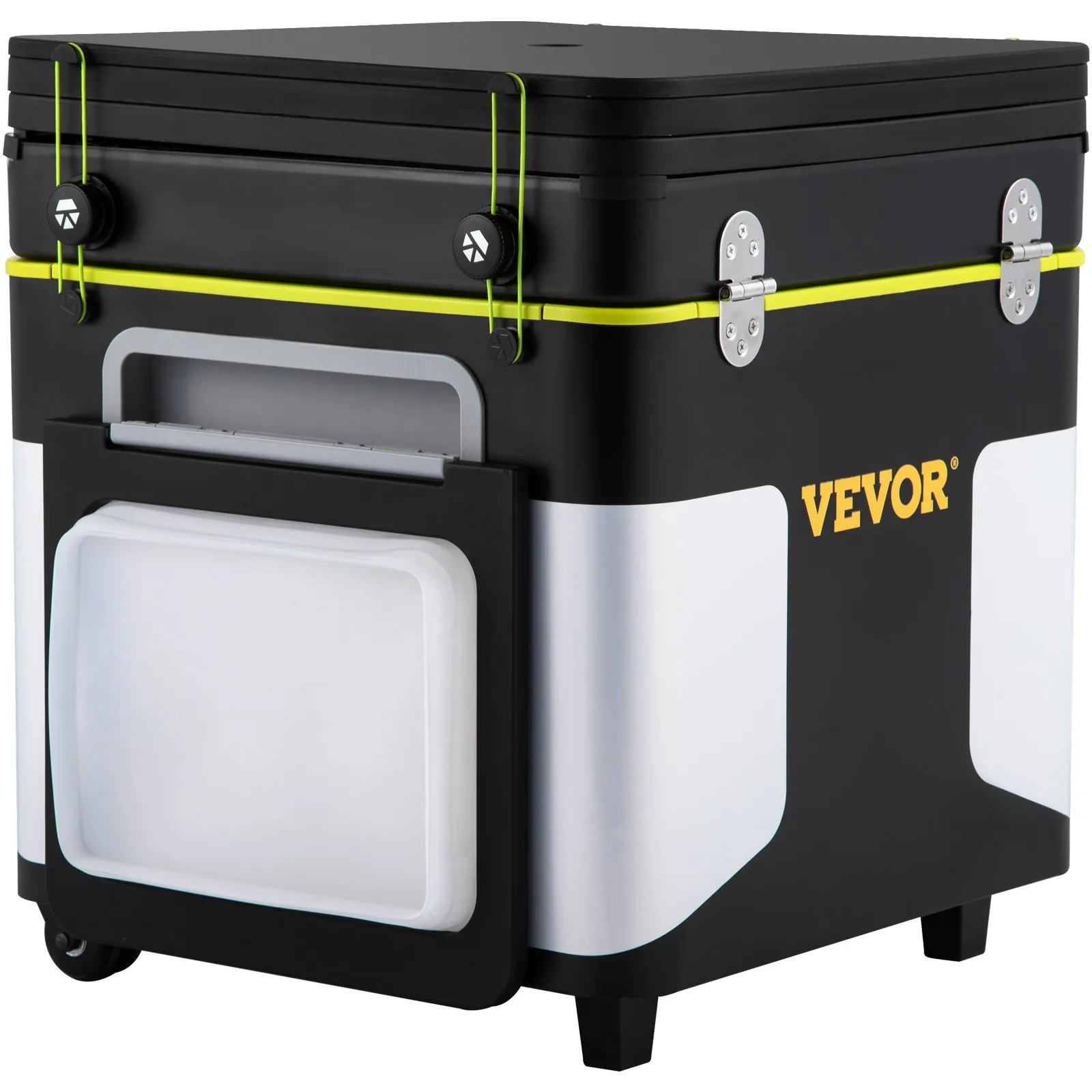 VEVOR Outdoor Mobile Kitchen | Portable Multifunctional Camp Box with Windproof Stove, Folding Tables, and Storage Organizer, Black