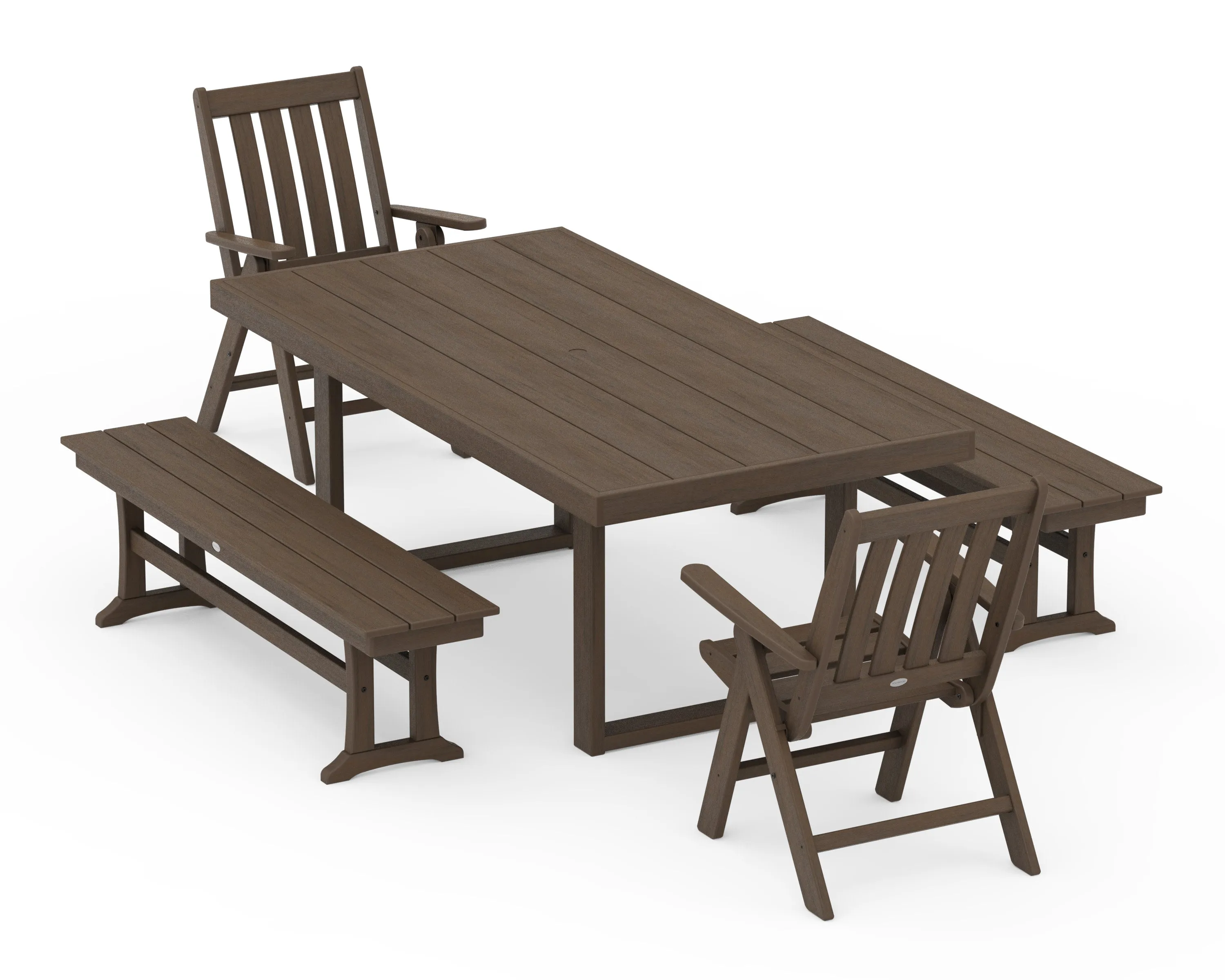 Vineyard Folding Chair 5-Piece Dining Set with Benches