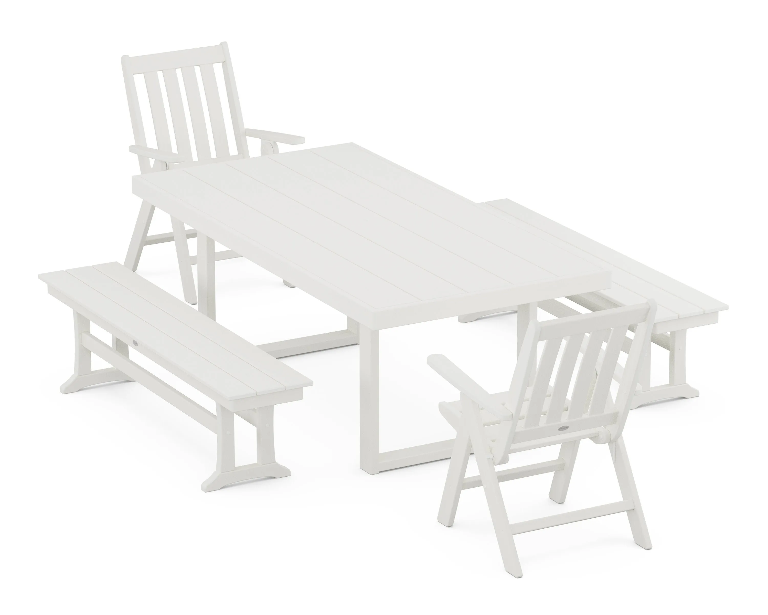 Vineyard Folding Chair 5-Piece Dining Set with Benches