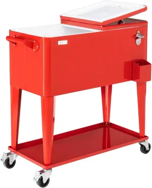 VINGLI 80 Quart Rolling Ice Chest on Wheels, Portable Patio Party Bar Drink Cooler Cart, with Shelf, Beverage Pool with Bottle Opener,Water Pipe
