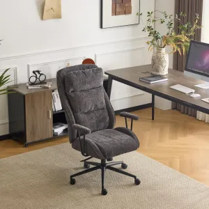 VINGLI Chenille Executive Ergonomic Office Chair with 100-130° Reclining, High-Back Desk Chair with Adjustable Base & Headrest Support & Wheels, Comfy Chair for Gaming, Computer, Home Office,Dark Gray