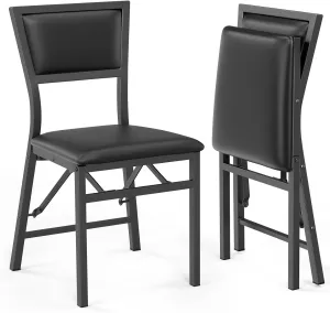 VINGLI Padded Folding Chairs,Foldable Dining Chairs with Cushion, Heavy Duty Metal Frame for Small Spaces, Black (2)