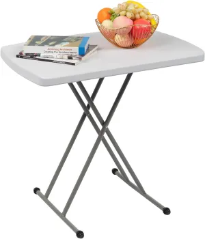 VINGLI Small Adjustable Folding Table, 13.8 in-28 in Height Personal Laptop TV Tray, HDPE Plastic Top with Steel Frame, 30 inch, White