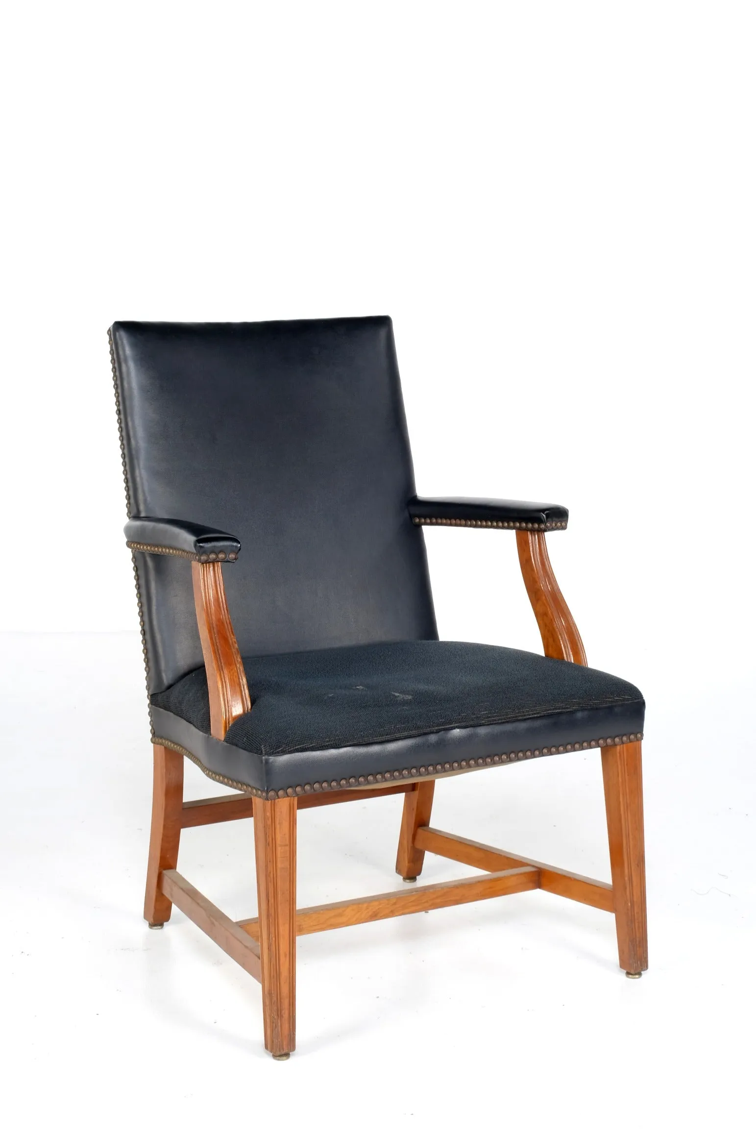 VINTAGE BLACK WOOD ARM OFFICE EXECUTIVE CHAIR