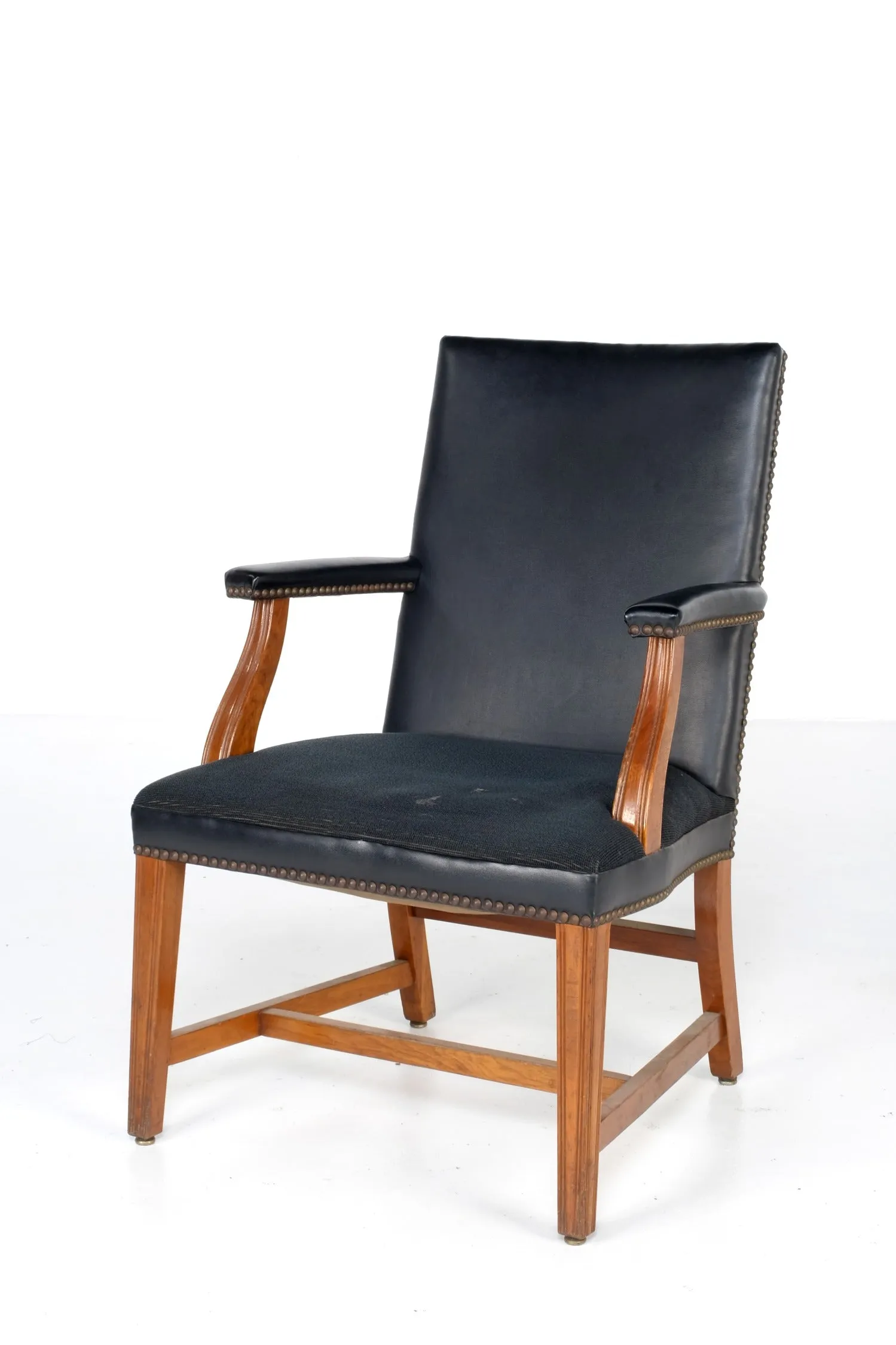VINTAGE BLACK WOOD ARM OFFICE EXECUTIVE CHAIR