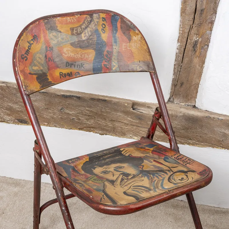 Vintage Folding Chair Hand Painted Industrial Style