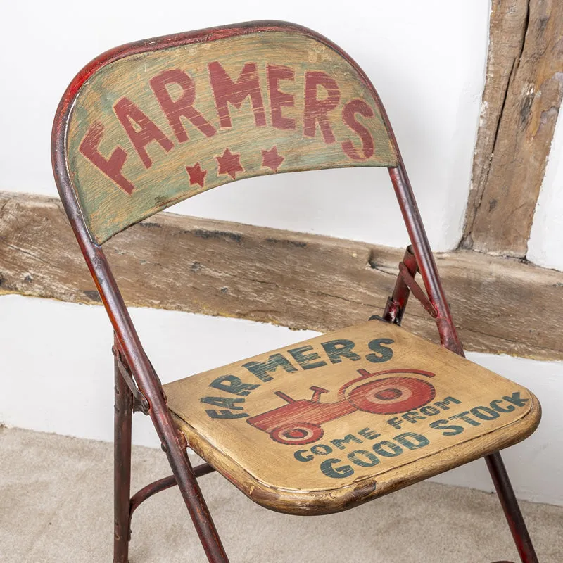 Vintage Folding Chair Hand Painted Industrial Style