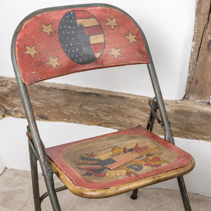 Vintage Folding Chair Hand Painted Industrial Style