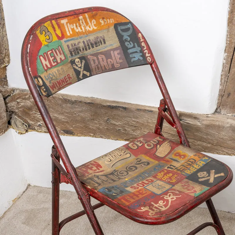 Vintage Folding Chair Hand Painted Industrial Style