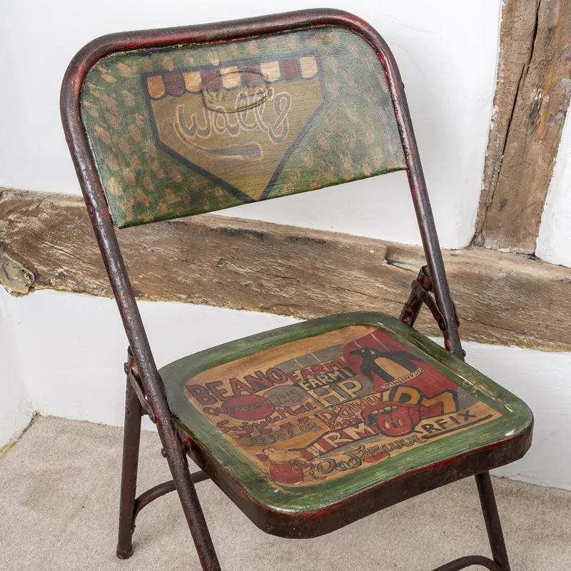 Vintage Folding Chair Hand Painted Industrial Style