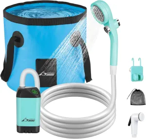WADEO Portable Shower for Camping, Outdoor Electric Shower Rechargeable Pump with 20L Collapsible Bucket, Camping Shower Head Nozzle for Camping, Hiking, Traveling, Washing