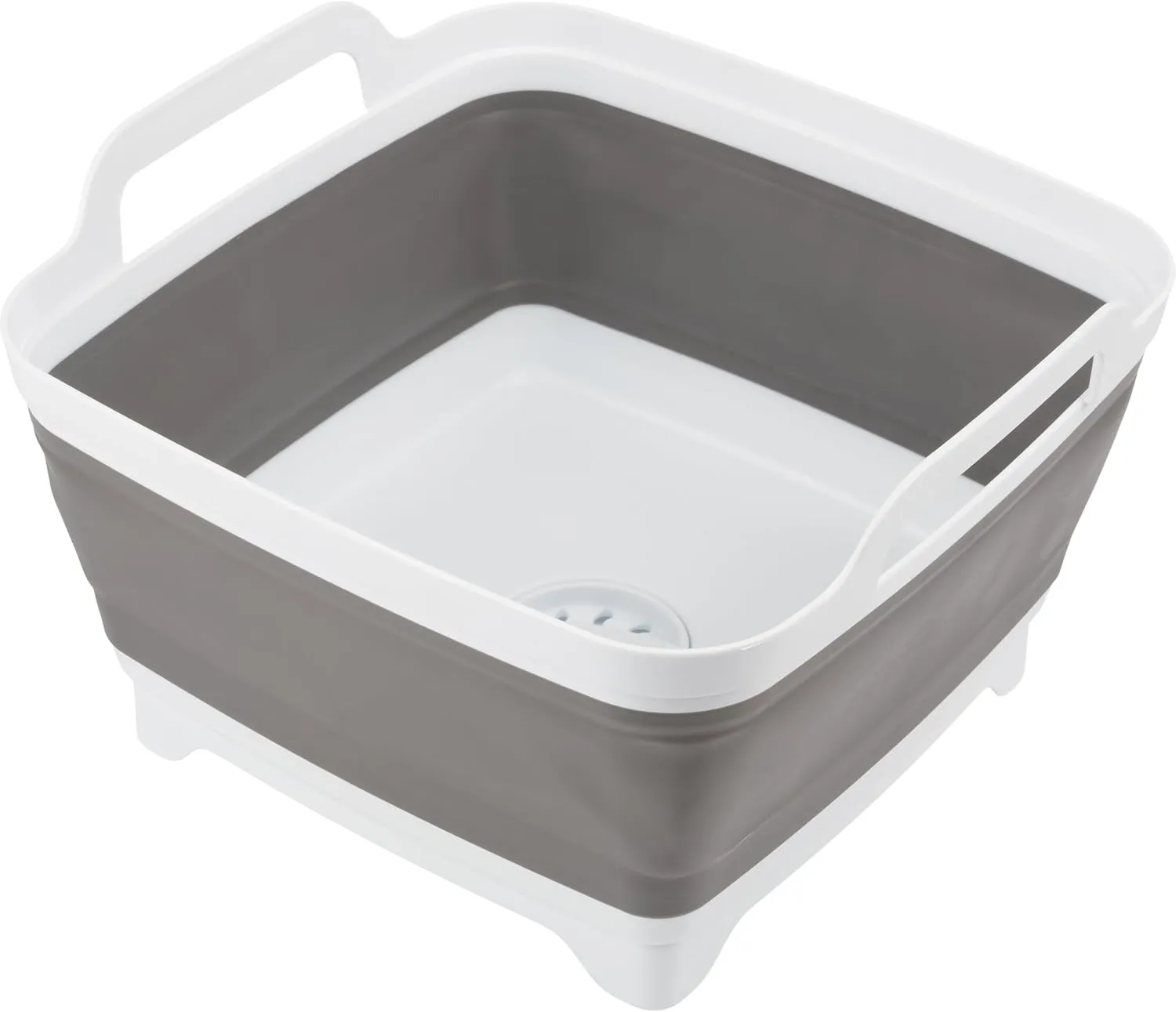 Wakeman Collapsible Wash Basin - 9L Portable Sink with Drain - Plastic Tub Dish Pan for Camping, Handwashing Laundry, or Dishes Outdoors (Gray)