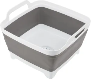Wakeman Collapsible Wash Basin - 9L Portable Sink with Drain - Plastic Tub Dish Pan for Camping, Handwashing Laundry, or Dishes Outdoors (Gray)