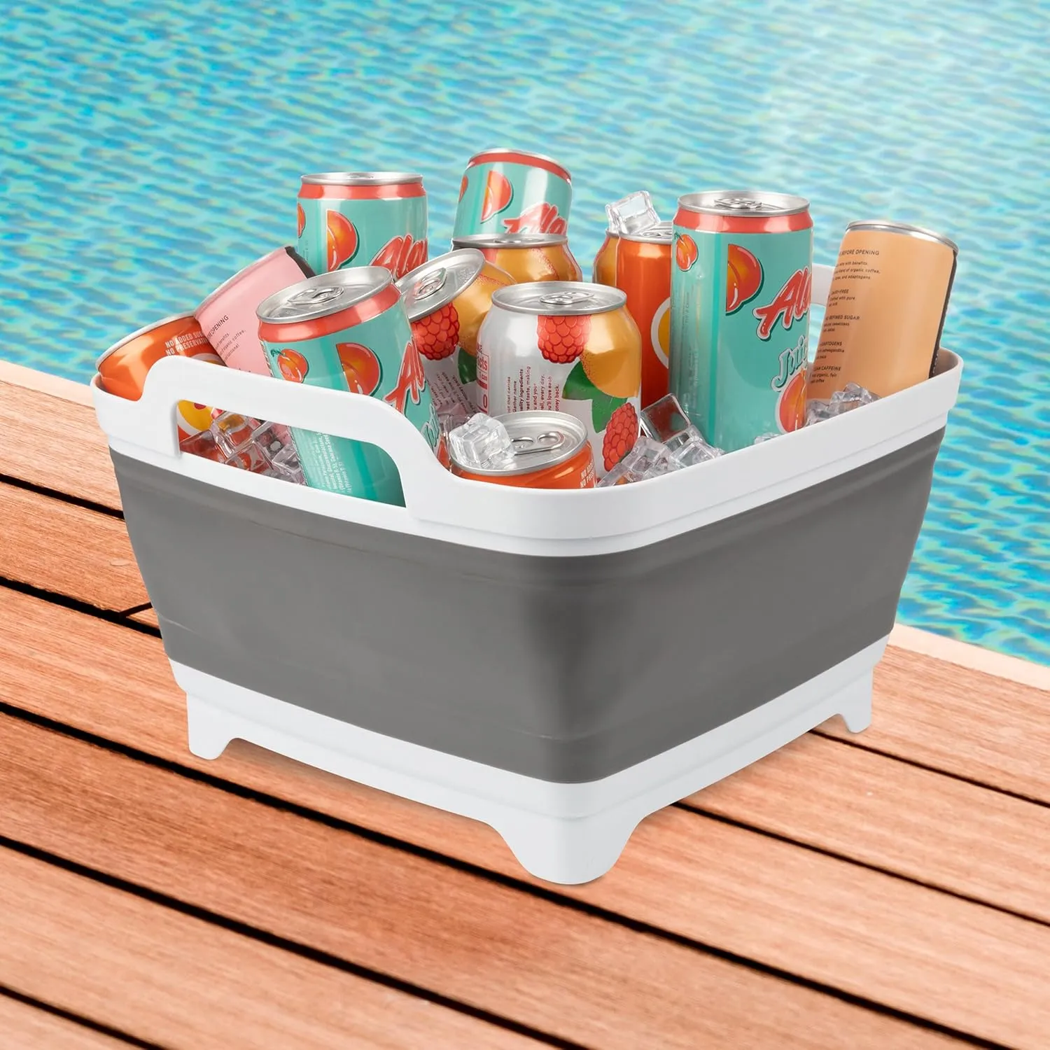 Wakeman Collapsible Wash Basin - 9L Portable Sink with Drain - Plastic Tub Dish Pan for Camping, Handwashing Laundry, or Dishes Outdoors (Gray)