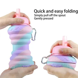 Water Bottle Twist Cap BPA Free Silicone Foldable Water Bottle 550ml.