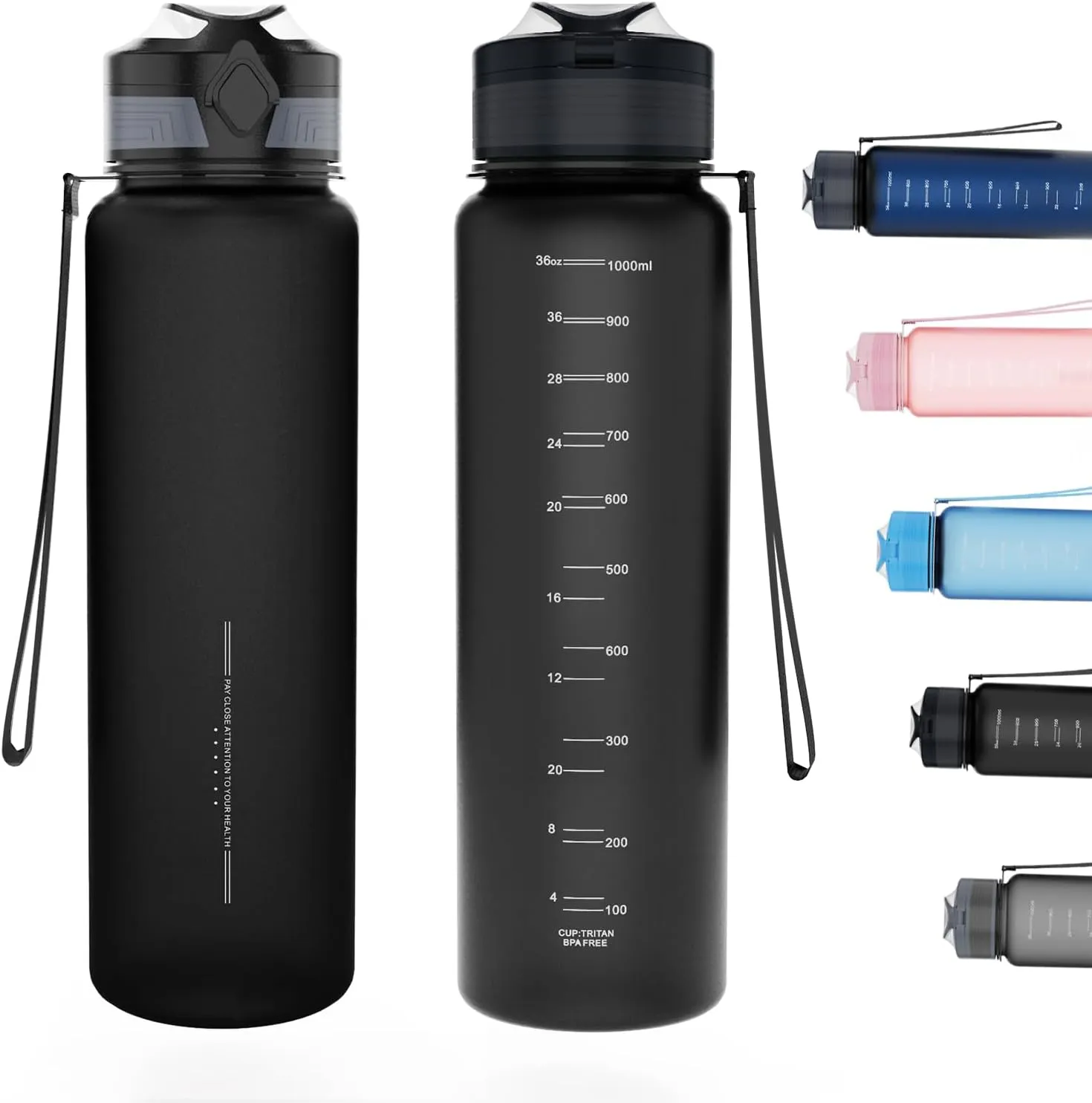 Water Bottles 1L BPA Free Sport Drinking Bottle,Leak Proof,Durable Water Bottle with Filter,Non-Toxic Canteen Bottle(Black, Pink, Grey, Light Blue, Dark Blue) (Black)