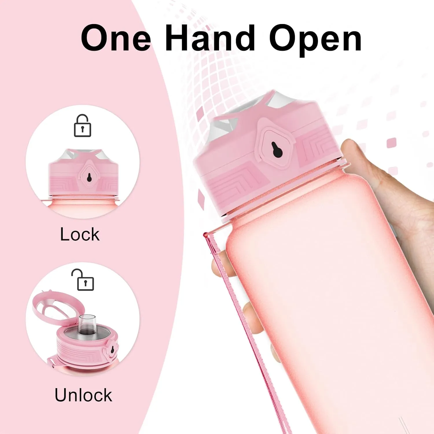 Water Bottles 1L BPA Free Sport Drinking Bottle,Leak Proof,Durable Water Bottle with Filter,Non-Toxic Canteen Bottle(Black, Pink, Grey, Light Blue, Dark Blue) (Pink)