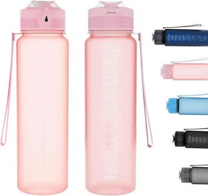 Water Bottles 1L BPA Free Sport Drinking Bottle,Leak Proof,Durable Water Bottle with Filter,Non-Toxic Canteen Bottle(Black, Pink, Grey, Light Blue, Dark Blue) (Pink)
