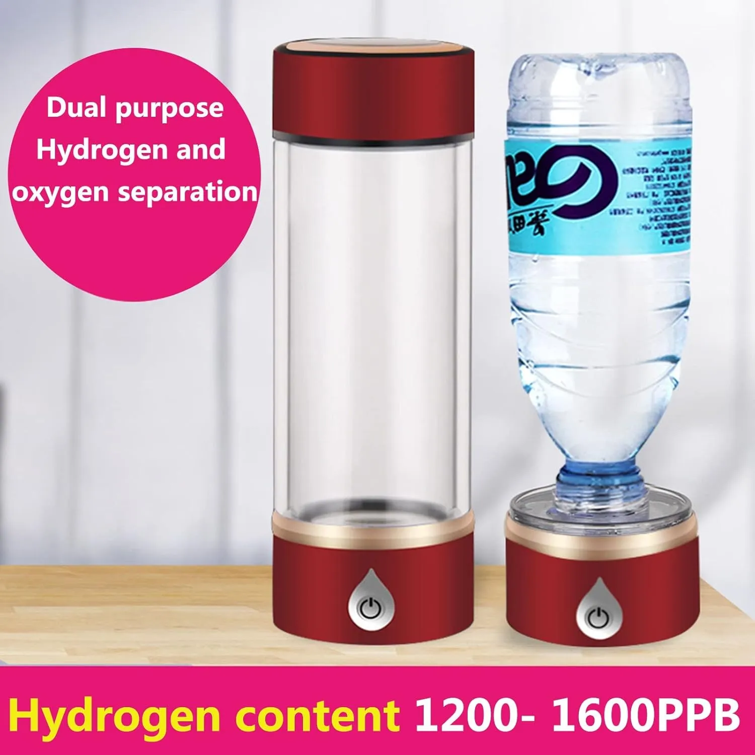 Water Purifiers, H2 Hydrogen Rich Water Bottle Portable Hydrogen Water Generator Ionizer Hydrogen Content Up to 1500 PPB USB Rechargeable with Mineral Water Bottle Adapter Alkaline Energy Cup 420ML