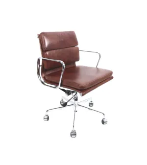 Waxed Leather Rich Brown Tan Eames 217 Style Swivel Office Chair