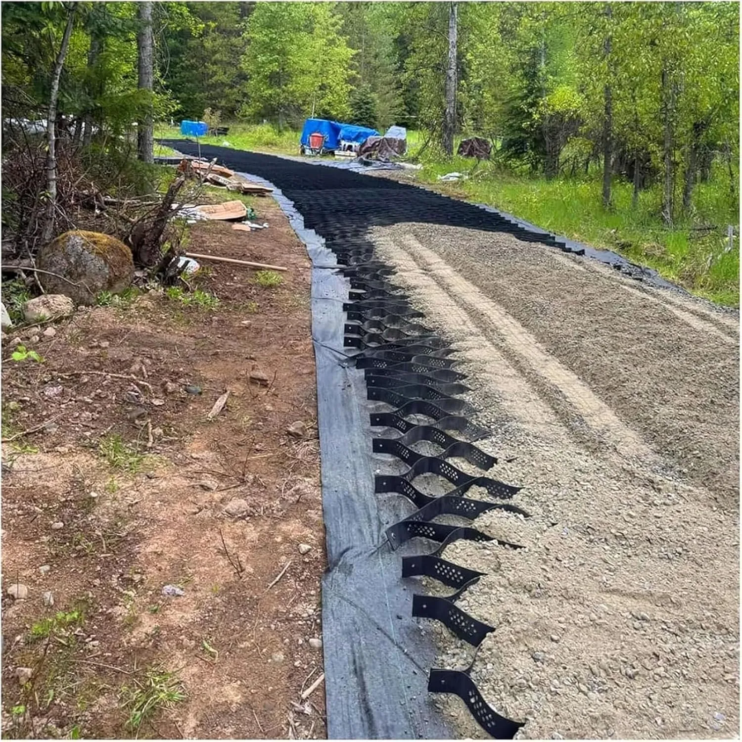 WDJBPSH Geogrid for Gravel Driveway, Heavy Duty HDPE Ground Reinforcement Support Mesh, 15.7" X 15.7" Groundgrid - Road Construction & Retaining Walls(3.2ftx6.5ft)