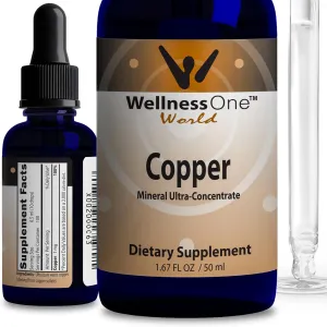 WellnessOne Liquid Copper Supplements - Immune Support & Also Great for Nerve & Bone Health - Copper Supplement Drops Maximizes Iron Absorption for Kids, Men & Women - 1.67 fl oz