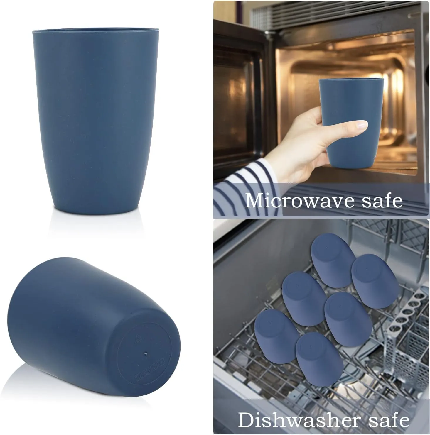 Wheat Straw Cups 6 PCS Good Alternative to Plastic Reusable Cups 20 oz Unbreakable Drinking Cup Reusable Dishwasher Safe Water Plastic Glasses Navy Blue