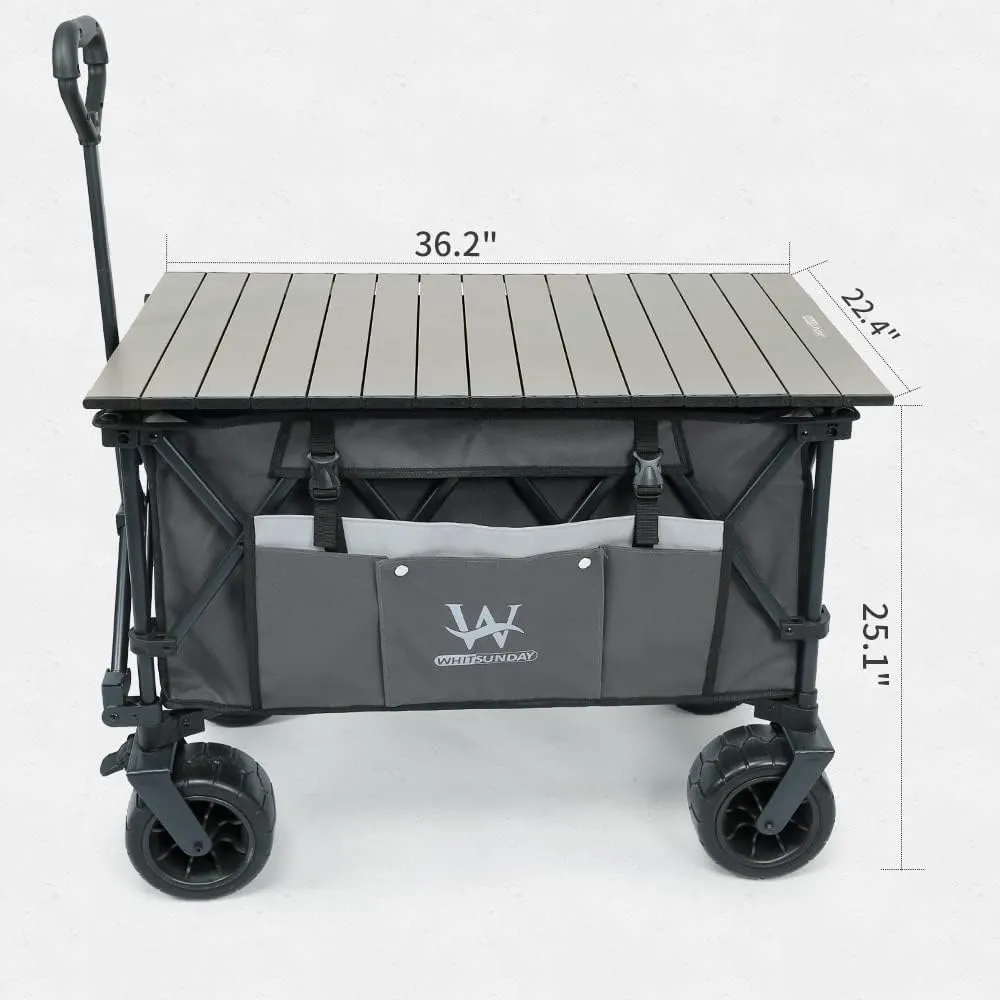 Whitsunday Collasible Wagon, Large Capacity 400Lbs, All-Terrain Wheels Heavy Duty Utility Wagon for Gardening Shopping Fishing Camping Outdoor Picnic Grey