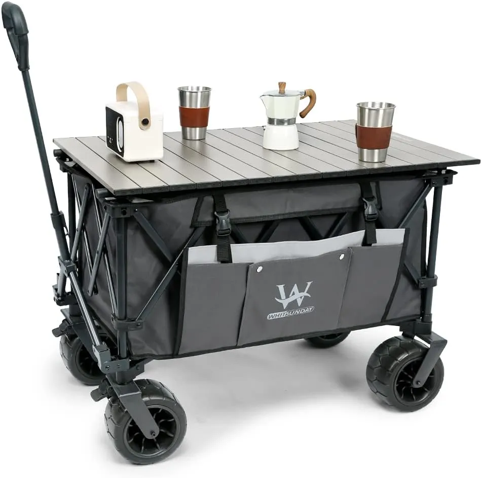 Whitsunday Collasible Wagon, Large Capacity 400Lbs, All-Terrain Wheels Heavy Duty Utility Wagon for Gardening Shopping Fishing Camping Outdoor Picnic Grey