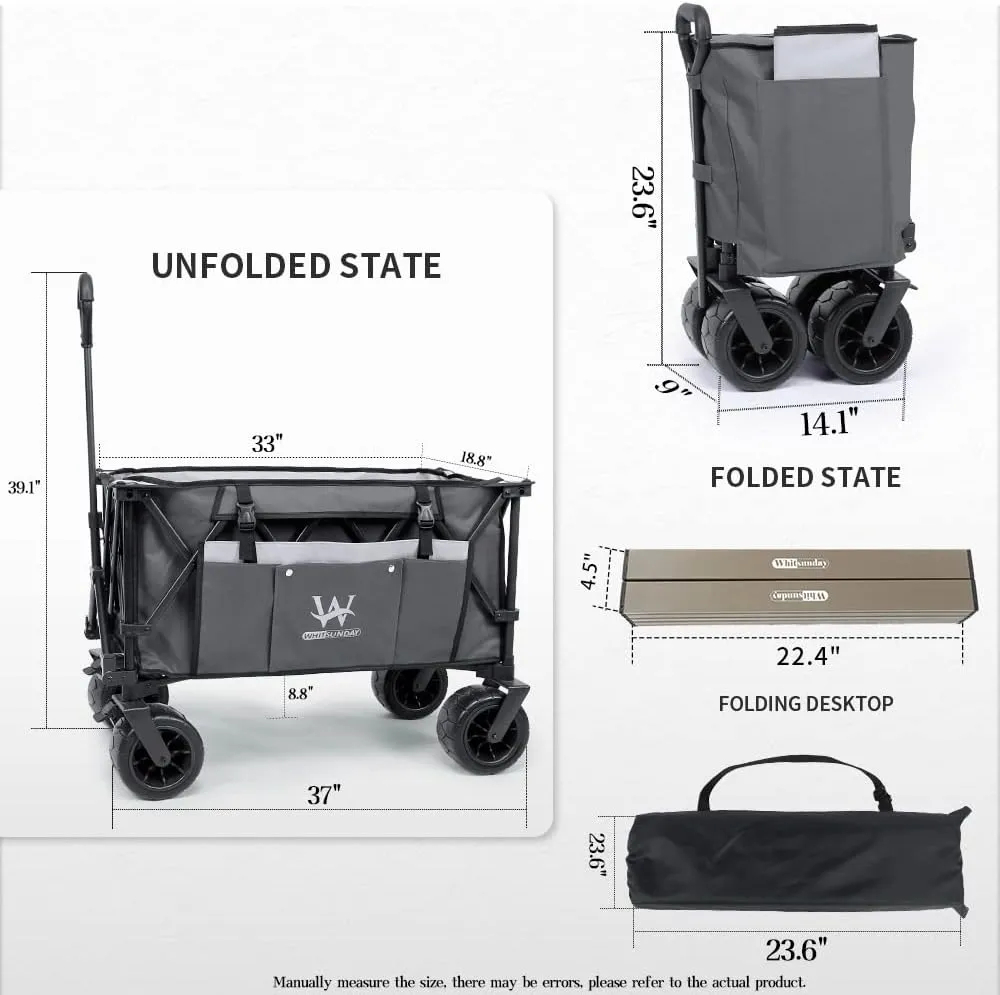 Whitsunday Collasible Wagon, Large Capacity 400Lbs, All-Terrain Wheels Heavy Duty Utility Wagon for Gardening Shopping Fishing Camping Outdoor Picnic Grey