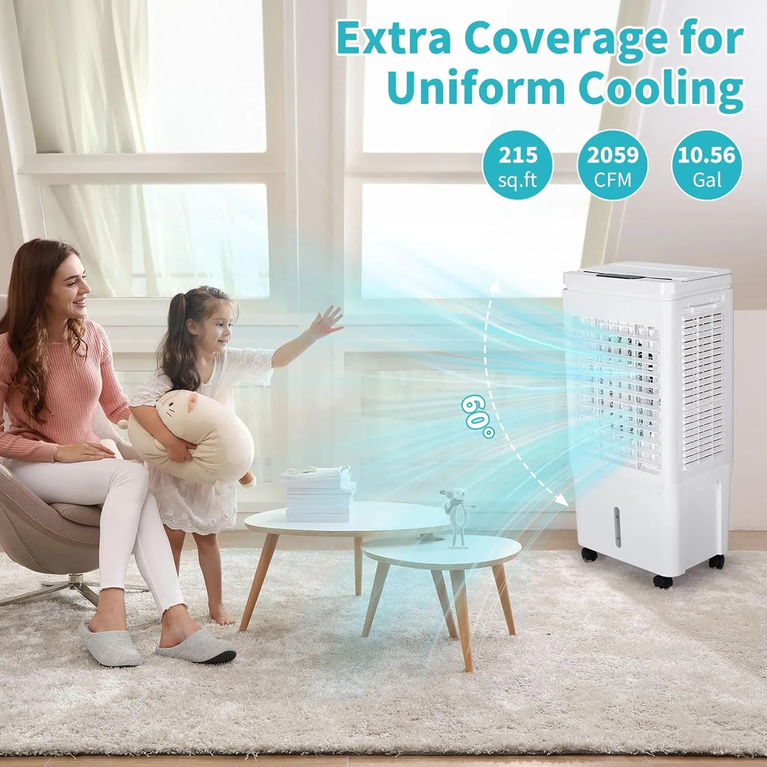 Winado Portable Swamp Cooler w/Remote Control, 2059 CFM Evaporative Air Cooler w/ 10.6 Gallon Water Tank, 3-in-1 Cooling Fan with 3 Speed & Auto Oscillation & 12H Timer for Home & Commercial 150W