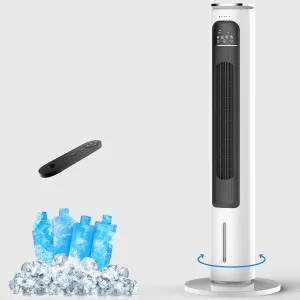Windowless Portable Air Conditioners, 37.5’’ Evaporative Air Cooler w/Remote, 2.5L Water Tank & 4 Ice Packs, 70° Oscillating, 12H Timer Auto-off, Quiet Cooling Tower Fan For Bedroom Living Room Office