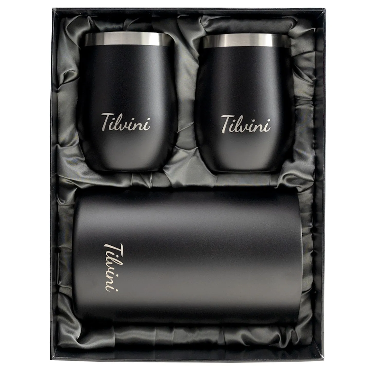 Wine Tumblers & Insulated Wine Bucket Silk Gift Box Set - Black