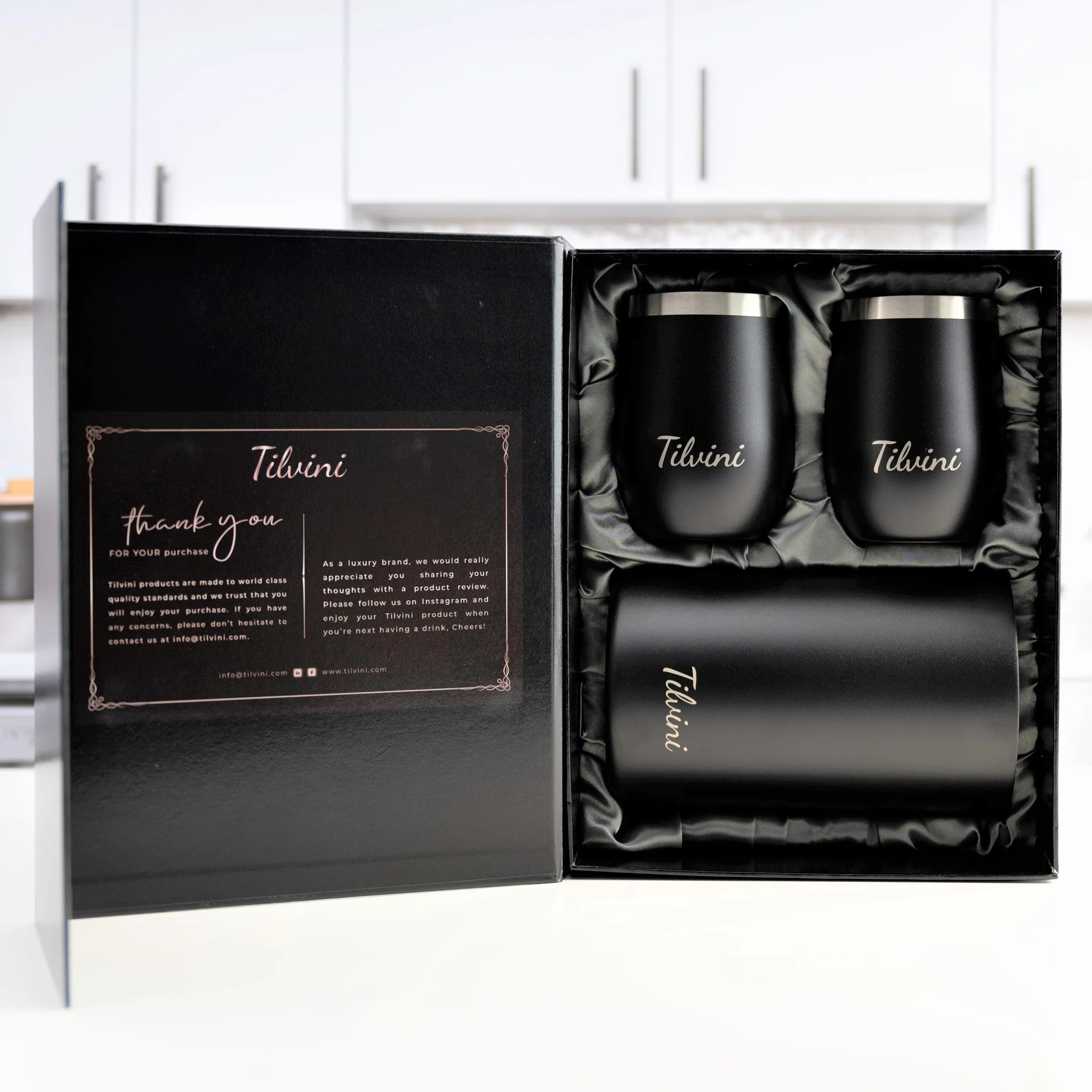 Wine Tumblers & Insulated Wine Bucket Silk Gift Box Set - Black