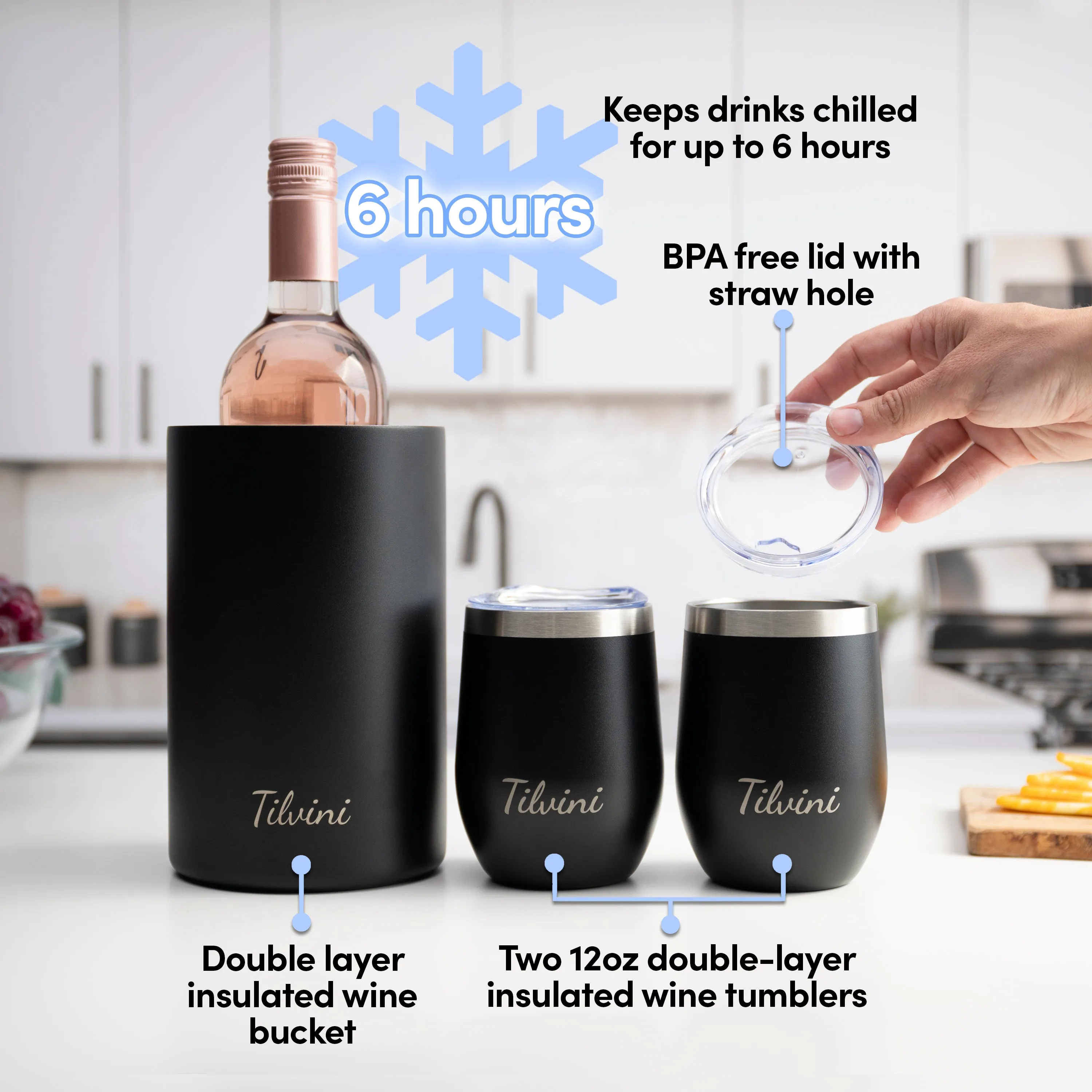 Wine Tumblers & Insulated Wine Bucket Silk Gift Box Set - Black