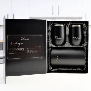 Wine Tumblers & Insulated Wine Bucket Silk Gift Box Set - Black