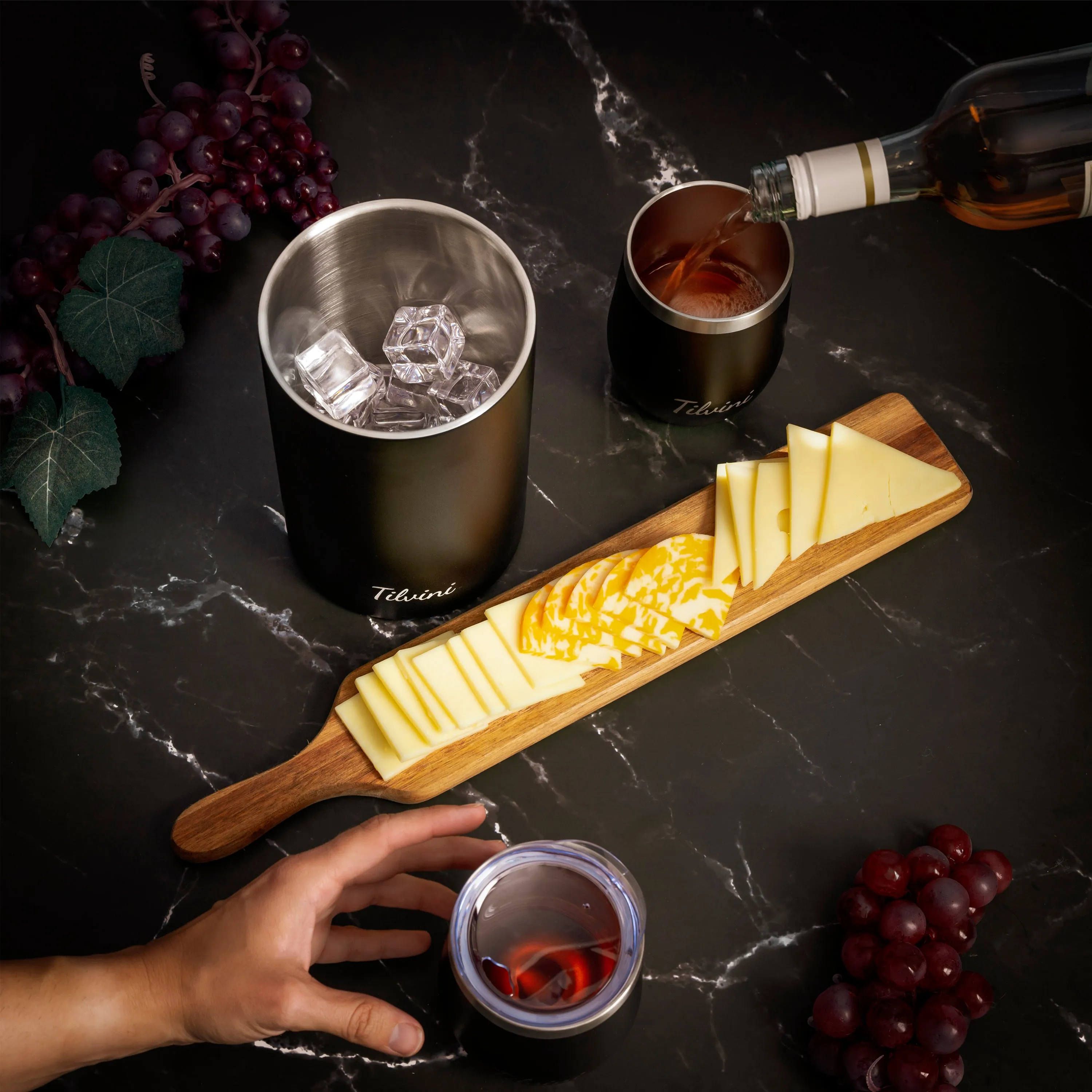 Wine Tumblers & Insulated Wine Bucket Silk Gift Box Set - Black