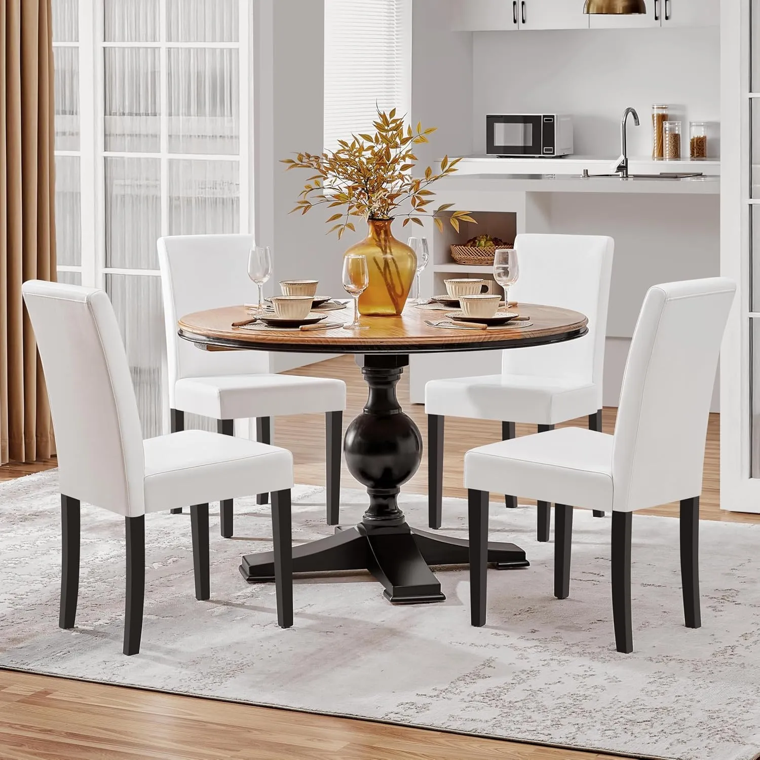 Yaheetech Dining Chair Set of 4 Faux Leather Parson Chair Modern Kitchen Living Room Side Chair Upholstered Padded Armless Chair with Solid Wood Legs, White