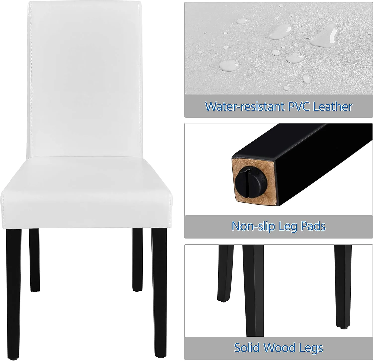 Yaheetech Dining Chair Set of 4 Faux Leather Parson Chair Modern Kitchen Living Room Side Chair Upholstered Padded Armless Chair with Solid Wood Legs, White