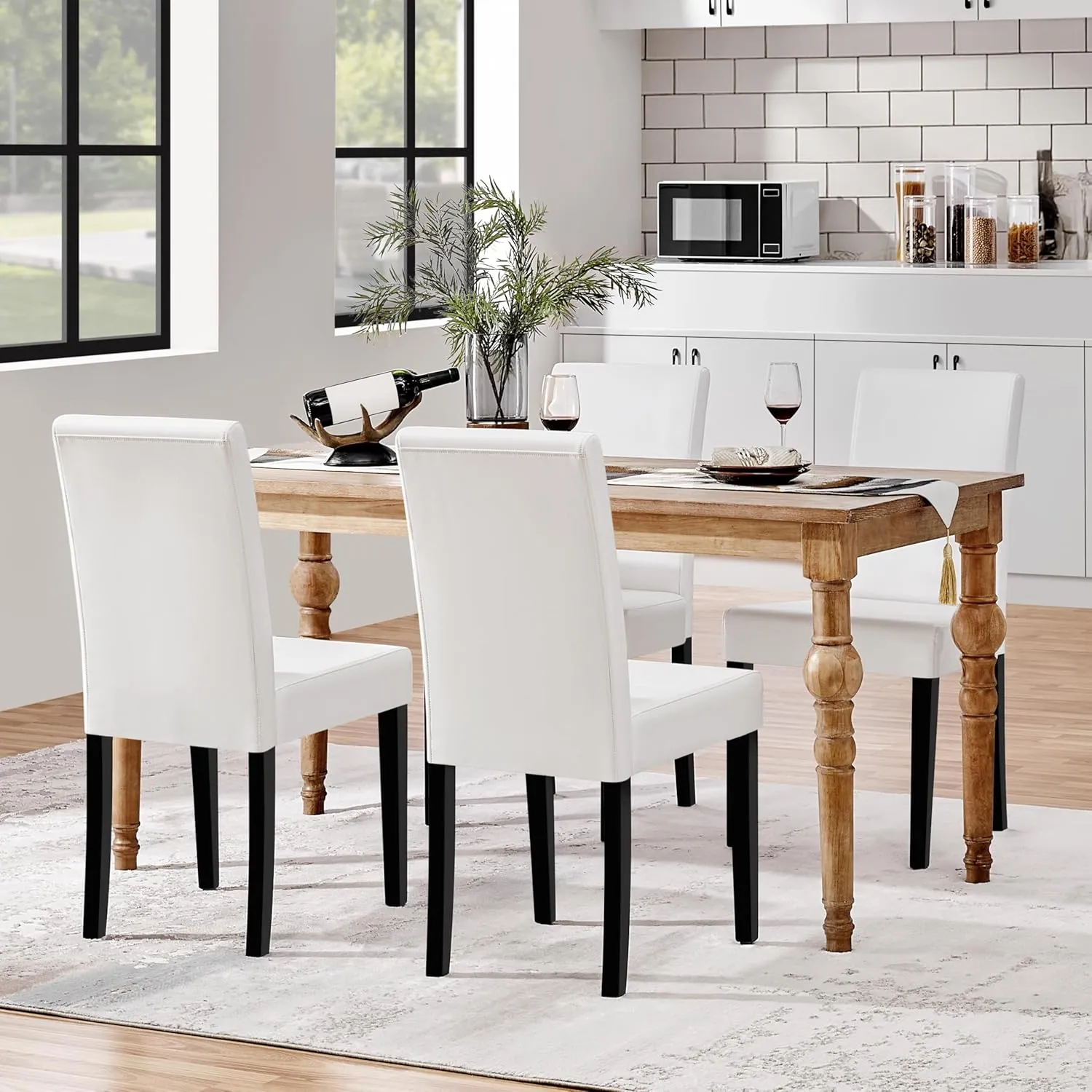 Yaheetech Dining Chair Set of 4 Faux Leather Parson Chair Modern Kitchen Living Room Side Chair Upholstered Padded Armless Chair with Solid Wood Legs, White